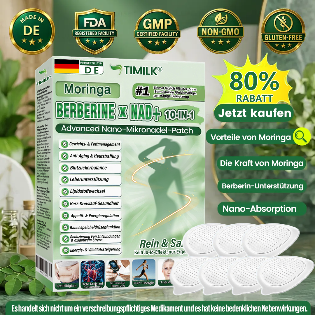 Offizieller Store | ☀️☀️ Timilk® Moringa · Berberin × NAD+ 10-in-1 Advanced Nano-Mikronadel-Patch(Nur einmal täglich anwenden – sichtbare Veränderungen in 7 Tagen)